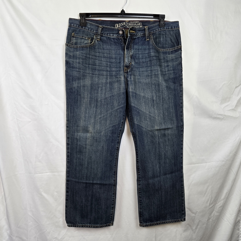 Old Navy Authentic Men's Blue Distressed‎ Straight Leg Regular Denim Jeans 40x30